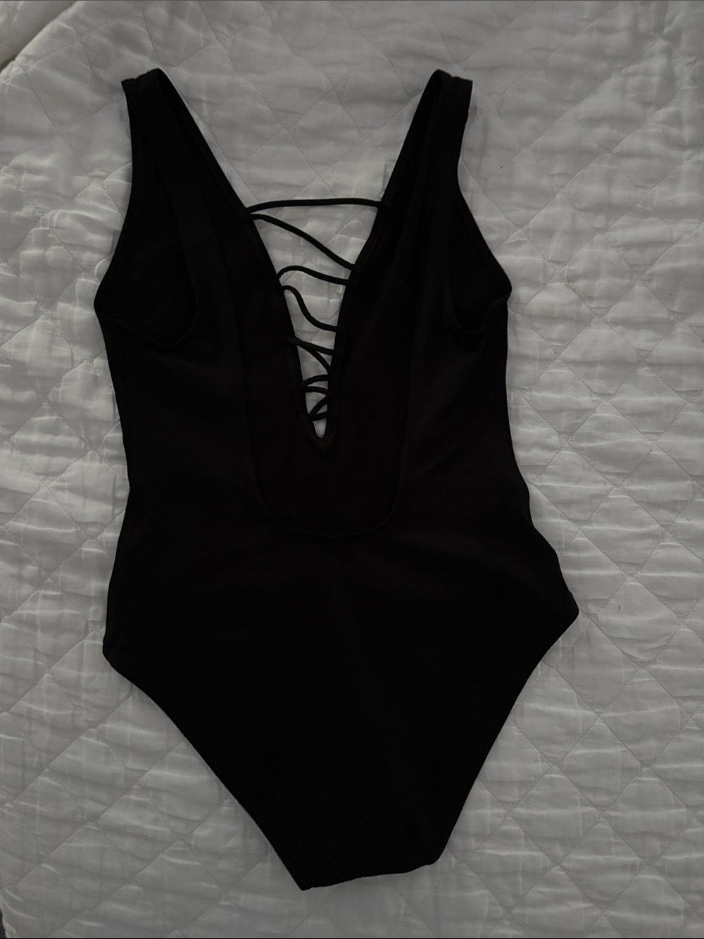 Deep V Lace-Up Black One-Piece Swimsuit - Picture 4 of 5